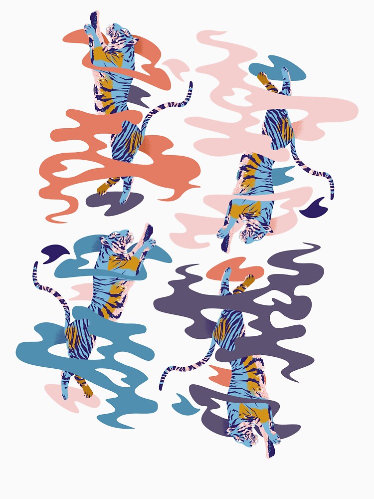Four tigers surrounded by smoke by Juliette Lancien