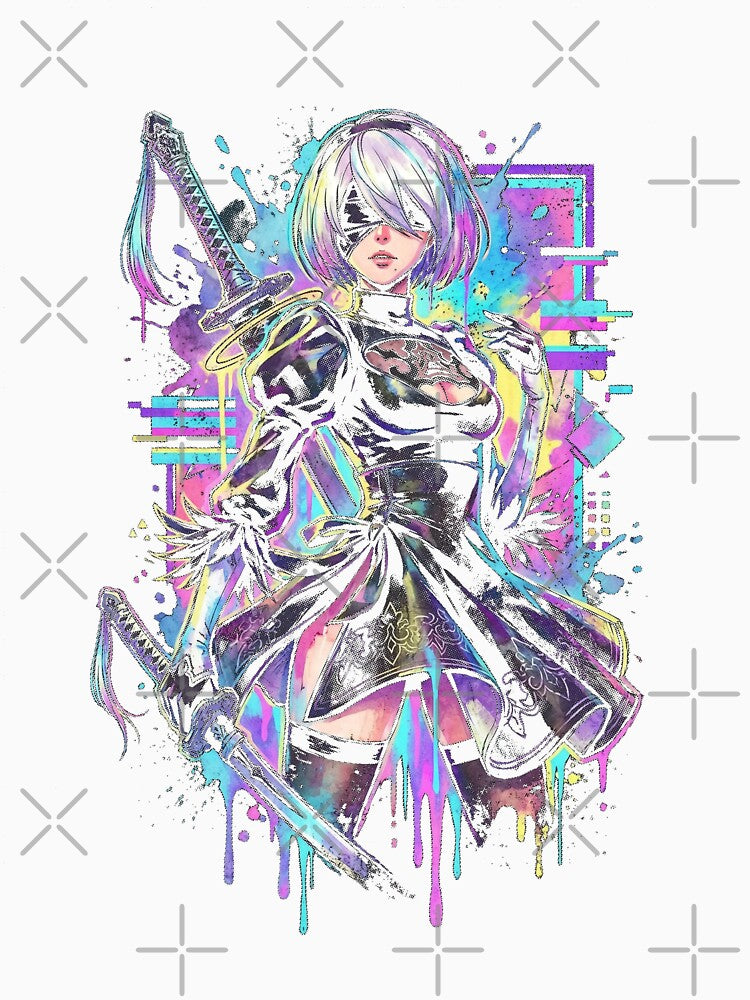 NieR Automata 2B Vaporwave CRT Glitch Effect Art by Senpaiwaves