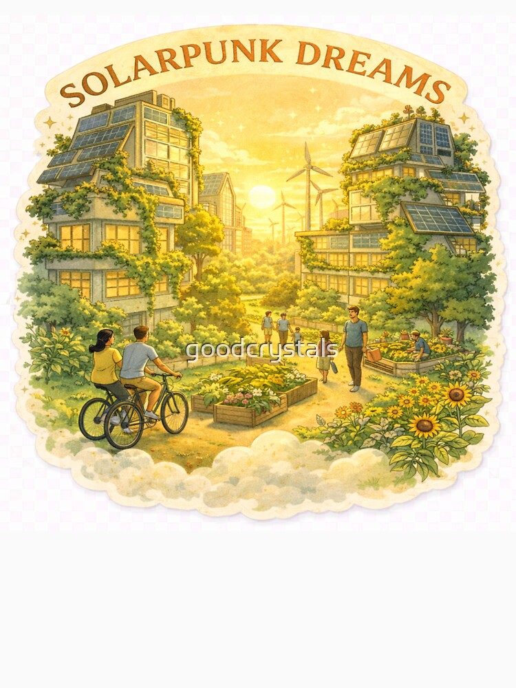 Solarpunk Dreams Optimistic Sustainable Future Poster & Apparel by goodcrystals
