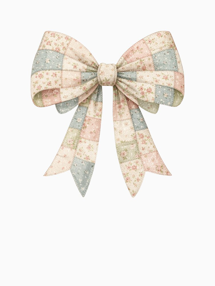 Vintage Floral Patchwork Bow – Coquette Aesthetic Ribbon Design by DoodloraStudio