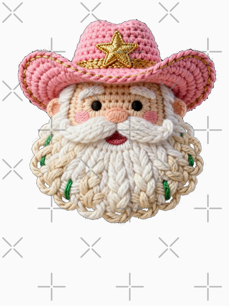 Crochet Yarn Christmas Santa pink hat cowboy, Cute Christmas , Holiday Festive Art, Cozy Winter Design, Handmade Craft, Xmas Printable by jatoso