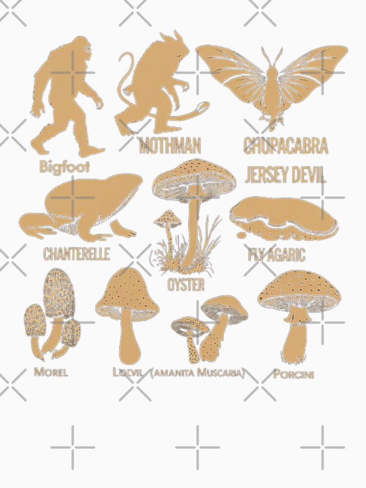 Cryptid and Mushroom Silhouettes - Bigfoot, Mothman, and Mushrooms by love3617
