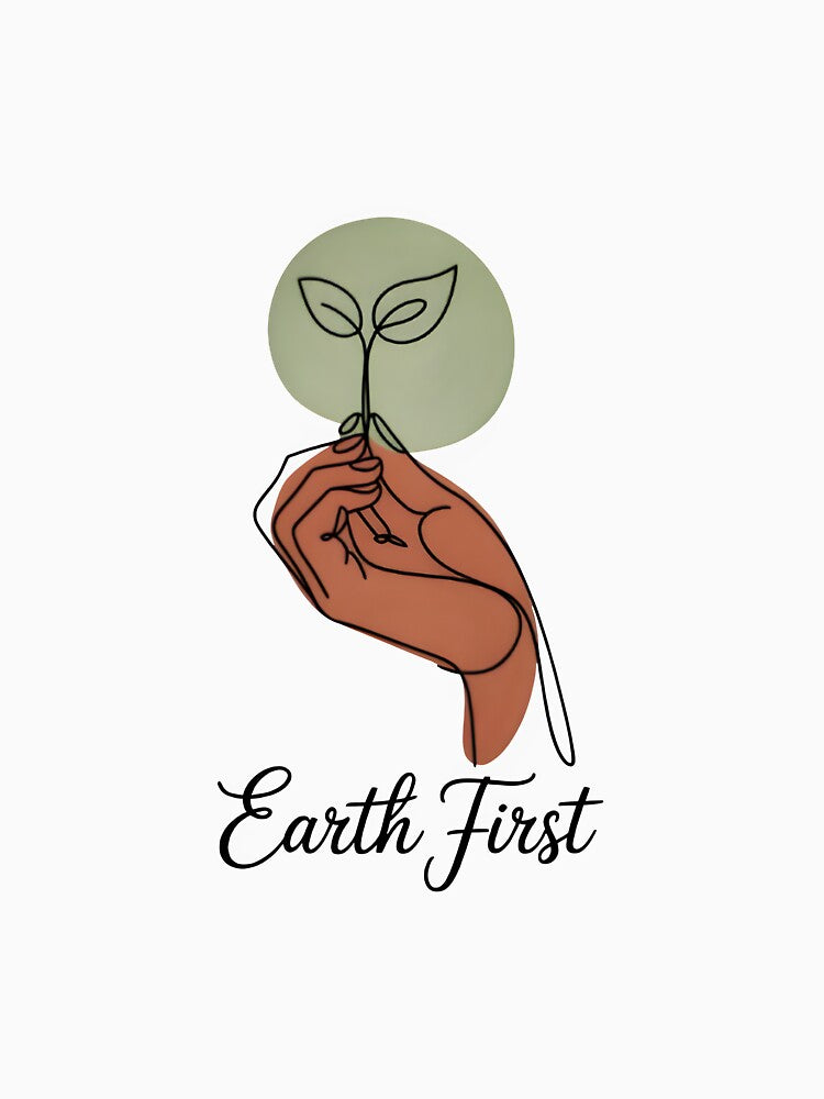 Earth First Minimalist Line Art - Aesthetic Sustainability Design by Mh87