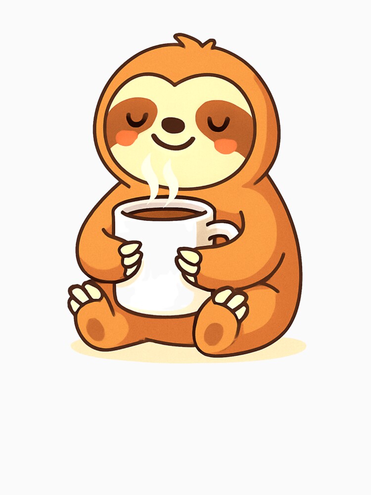 Cute Sloth Relaxing with Hot Coffee by KPArtzaaany