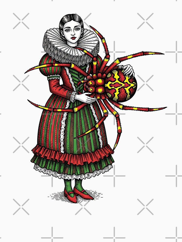 Creepy Victorian Woman Holding Giant Spider by TeeARTHY
