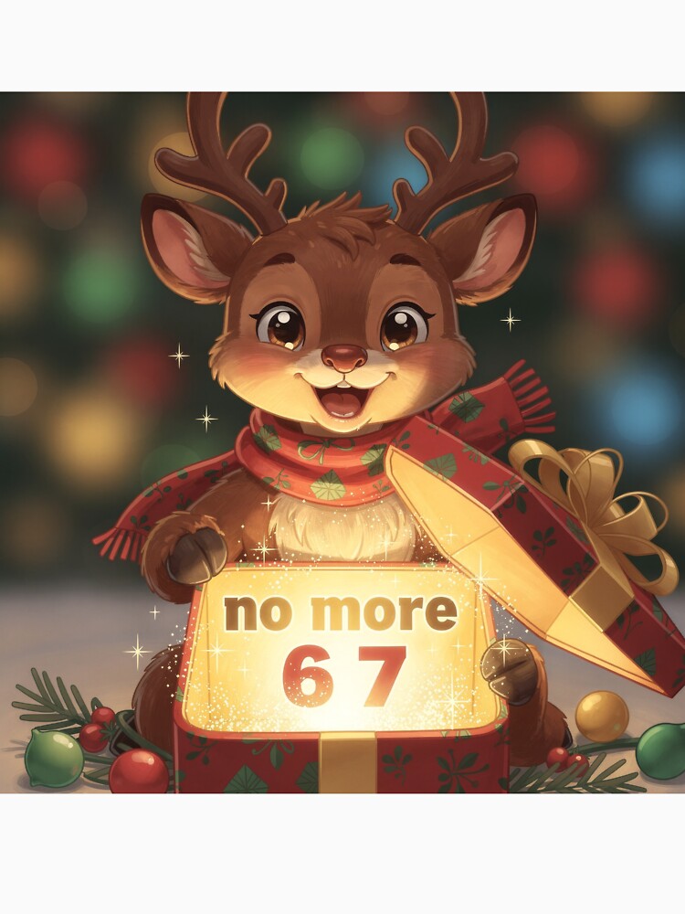 Cute Reindeer Opening Christmas Gift – “No More 6 7” Ai Generated Art by GreaterVibePOD
