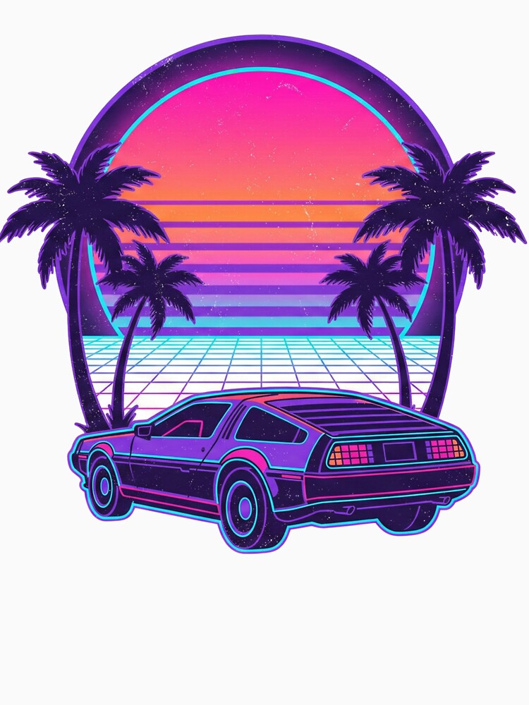 Neon Sunset Outrun: Retro 80s Synthwave DeLorean Sports Car by said-store11