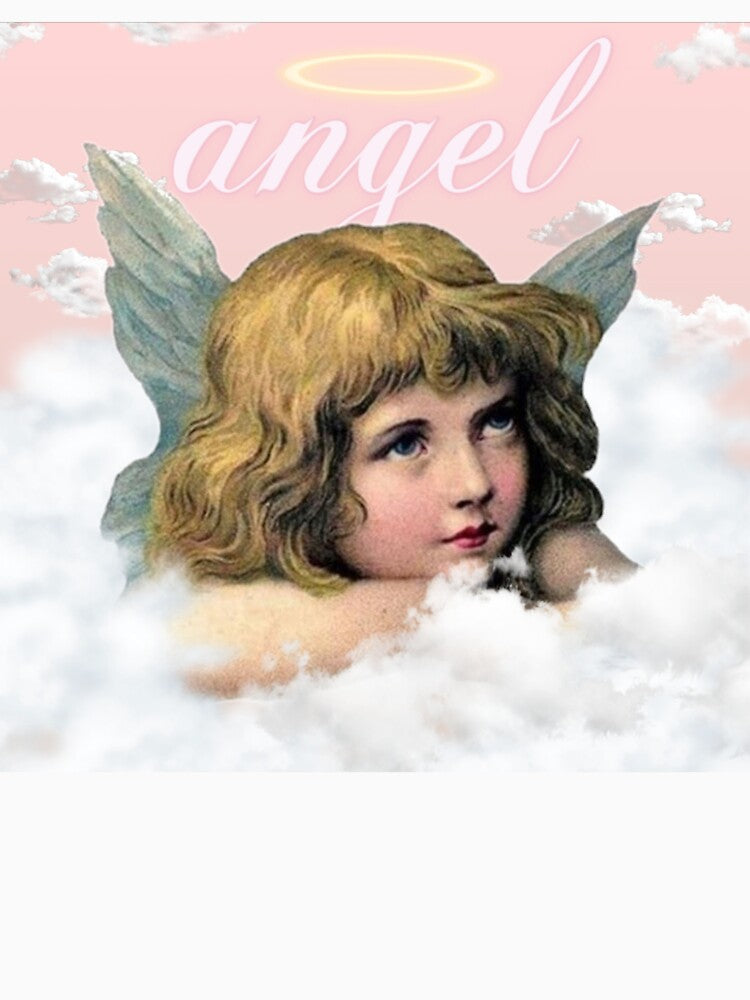 Vintage Angel in Clouds – Pastel Aesthetic Art Print by Heavenly-Cloudz