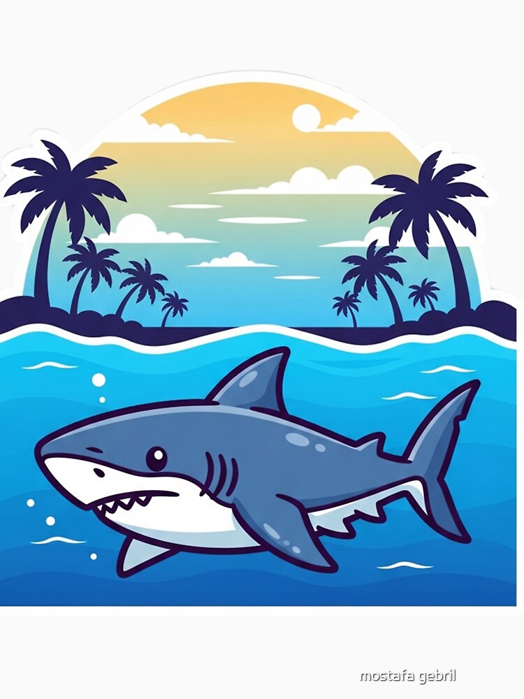 Cute Shark in Tropical Water | Cartoon Ocean Scene with Sun Gradient on White Background by mostafa gebril  ⭐⭐⭐⭐⭐