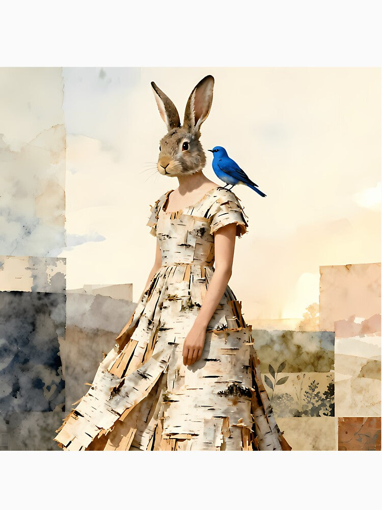 Surreal Rabbit In A Birch Bark Dress Art by dinnakelby