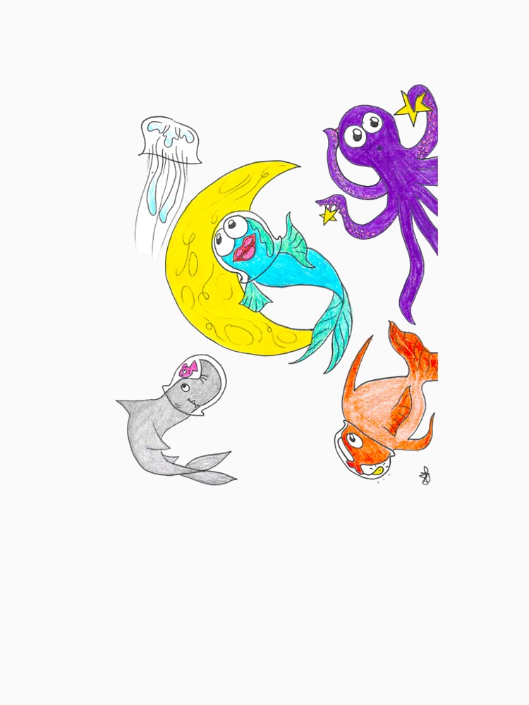 Great Underwater Friends On a Space Mission Pencil Color Drawing by BOKEbyTC