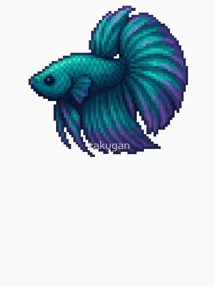 emerald blue pixel fish retro style vibrant fins lo-fi aquatic vibes by zakugan