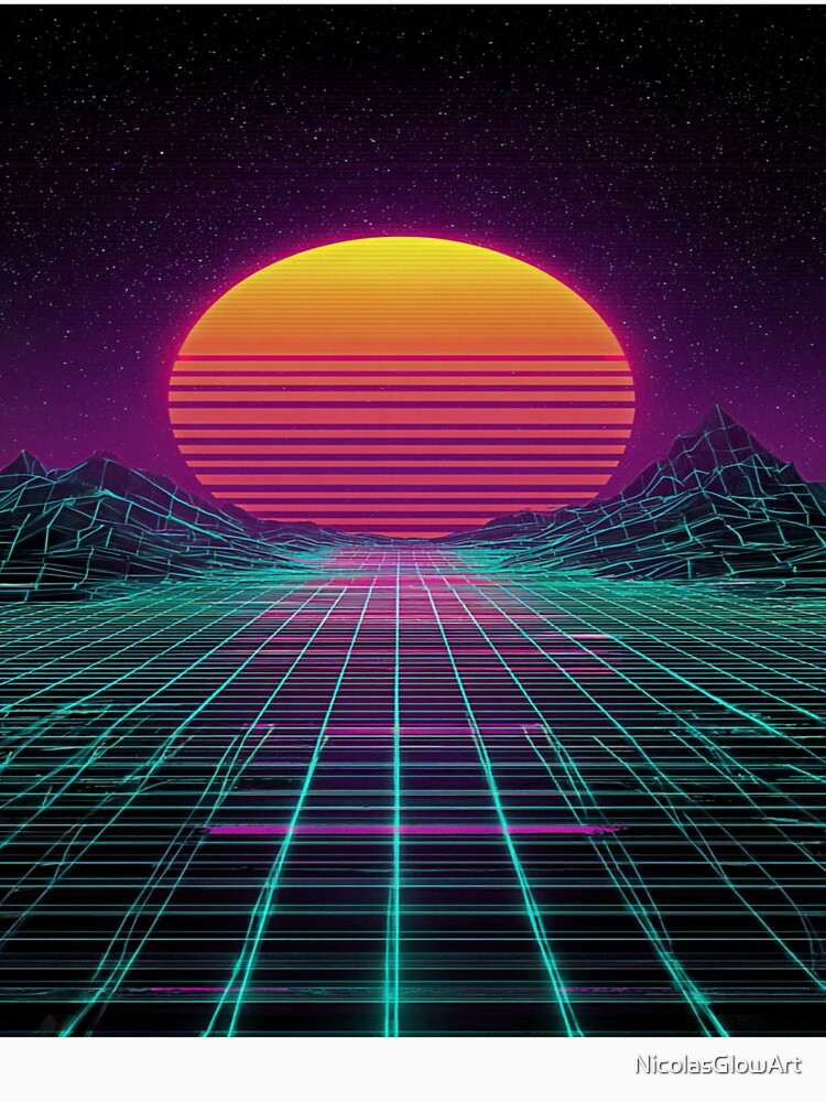 Retro 80s Synthwave Grid Sunset Aesthetic by NicolasGlowArt
