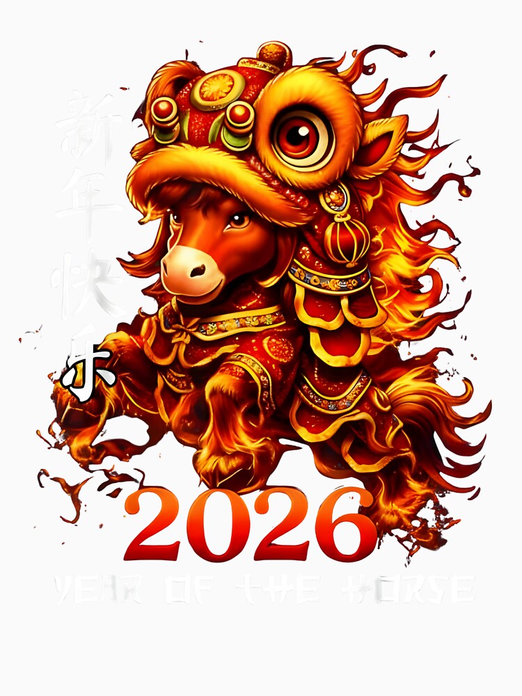 2026 Year of the Horse Chinese New Year Design Lunar New Year Zodiac Horse Illustration Fire Lion Dance Art by JoyBoyStudio1