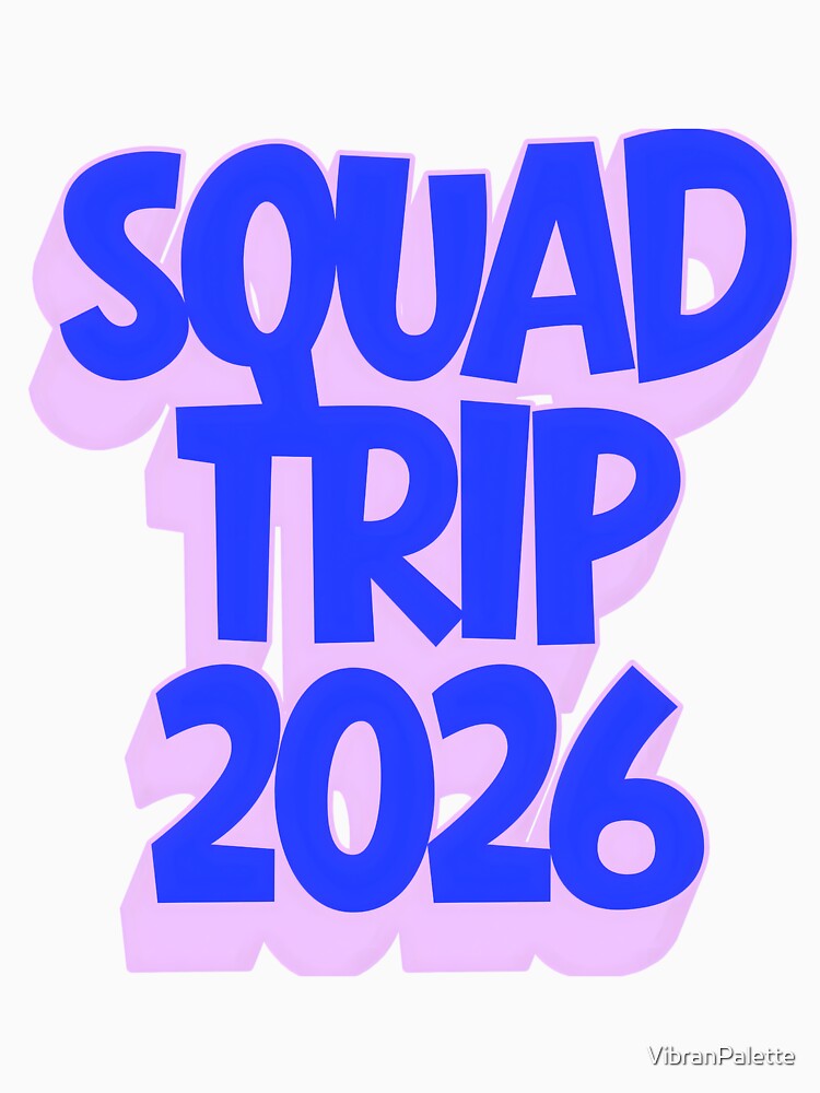 Bold Retro "SQUAD TRIP 2026" Blue and Lavender Typography Logo by VibranPalette