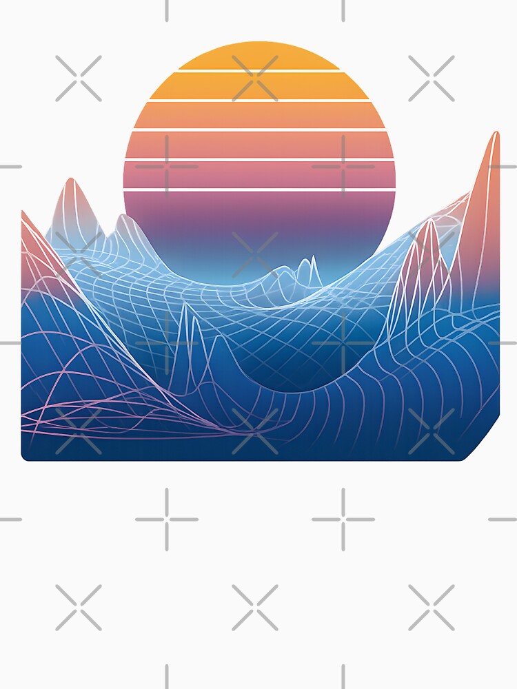 Retro Futuristic Sunset Mountains | Vaporwave Synthwave Aesthetic Landscape Art by DrawHandArt