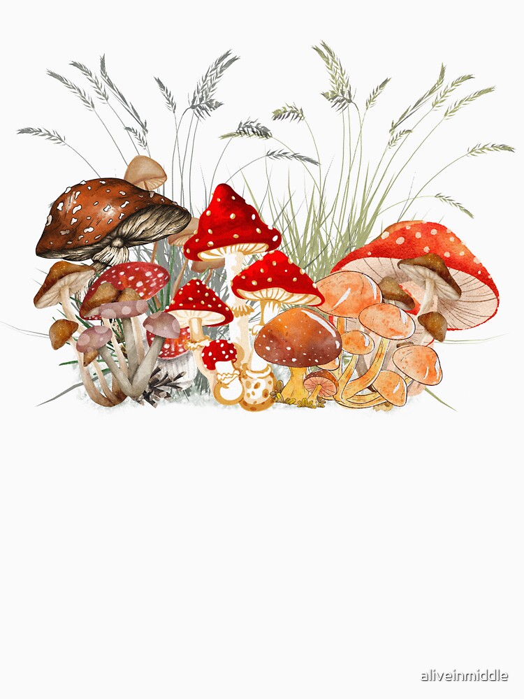 Mushrooms - Cottagecore style - light background by aliveinmiddle