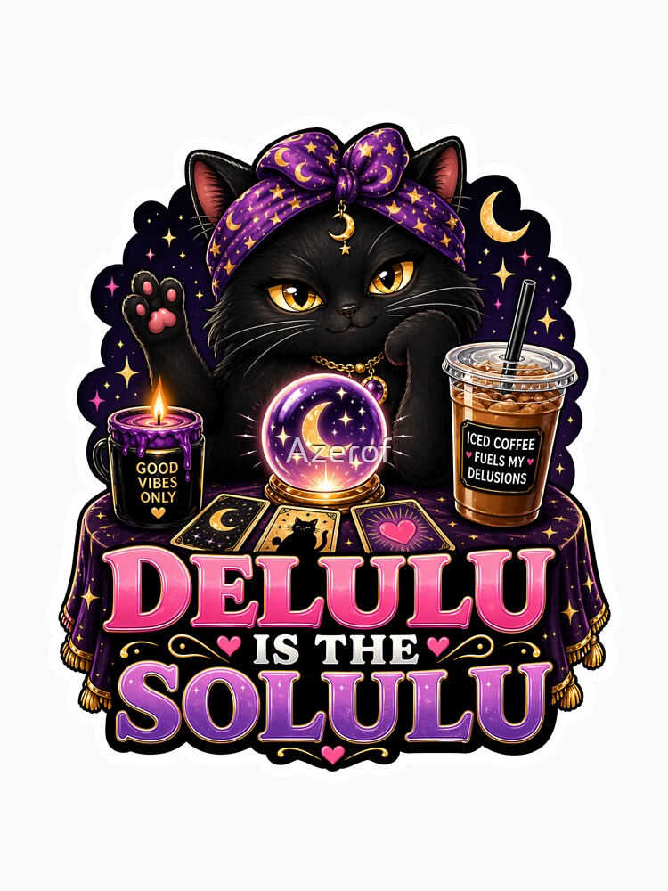 Delulu Is The Solulu Black Cat Sticker by Azerof