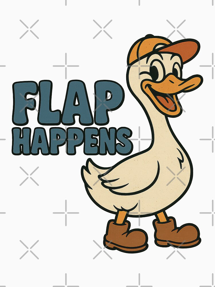 Flap Happens Funny Duck Pun Retro Animal Humor Cartoon Bird Design by inkoutninja