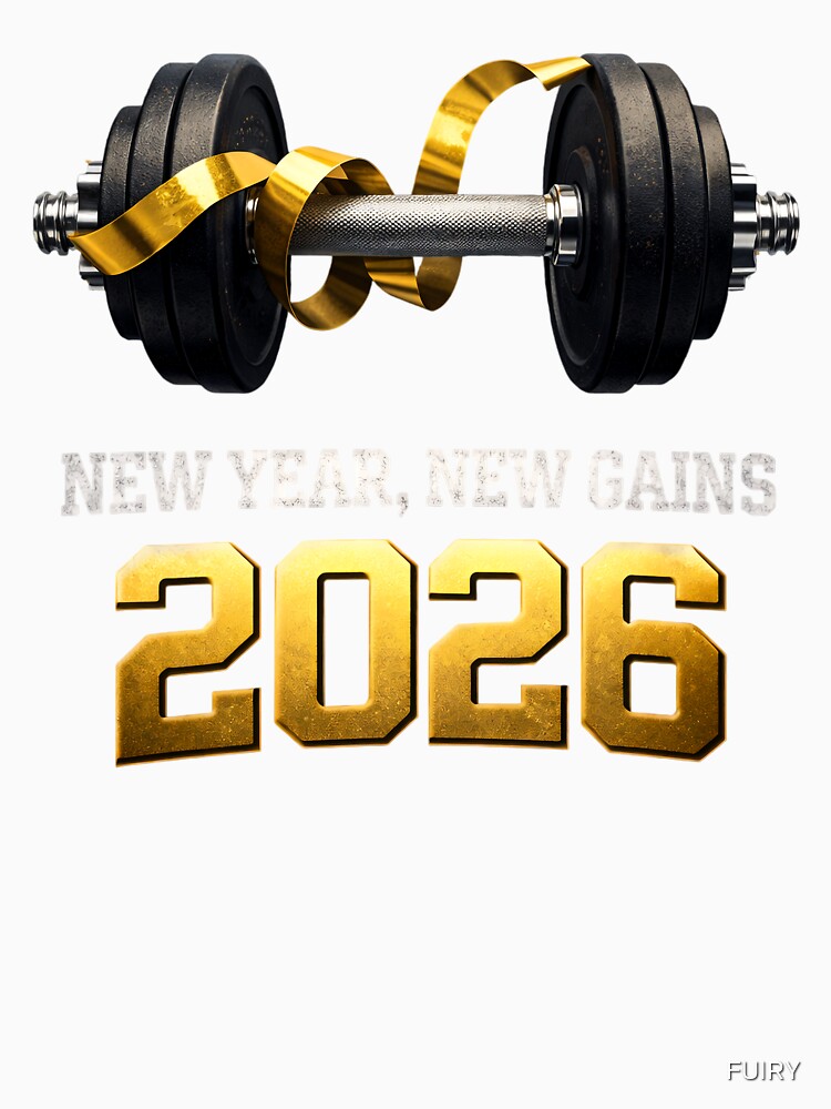 2026 Fitness New Year New Gains – Dumbbell Motivation Gym Workout Design by FUIRY