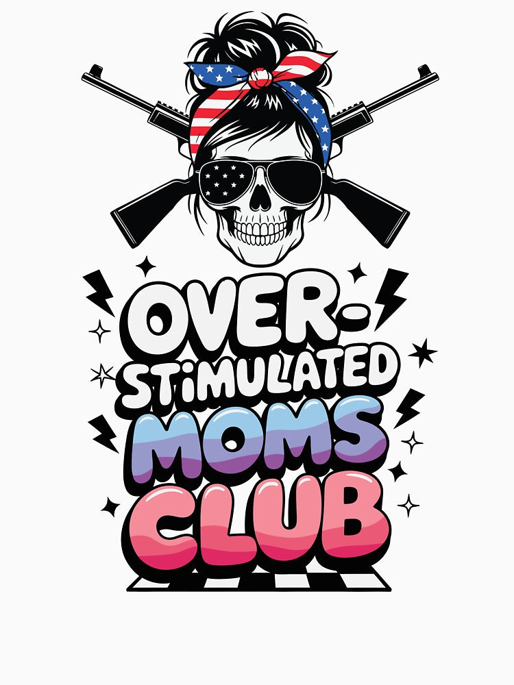 Overstimulated Moms Club Skull with Patriotic Bandana Gifts by Maniutek