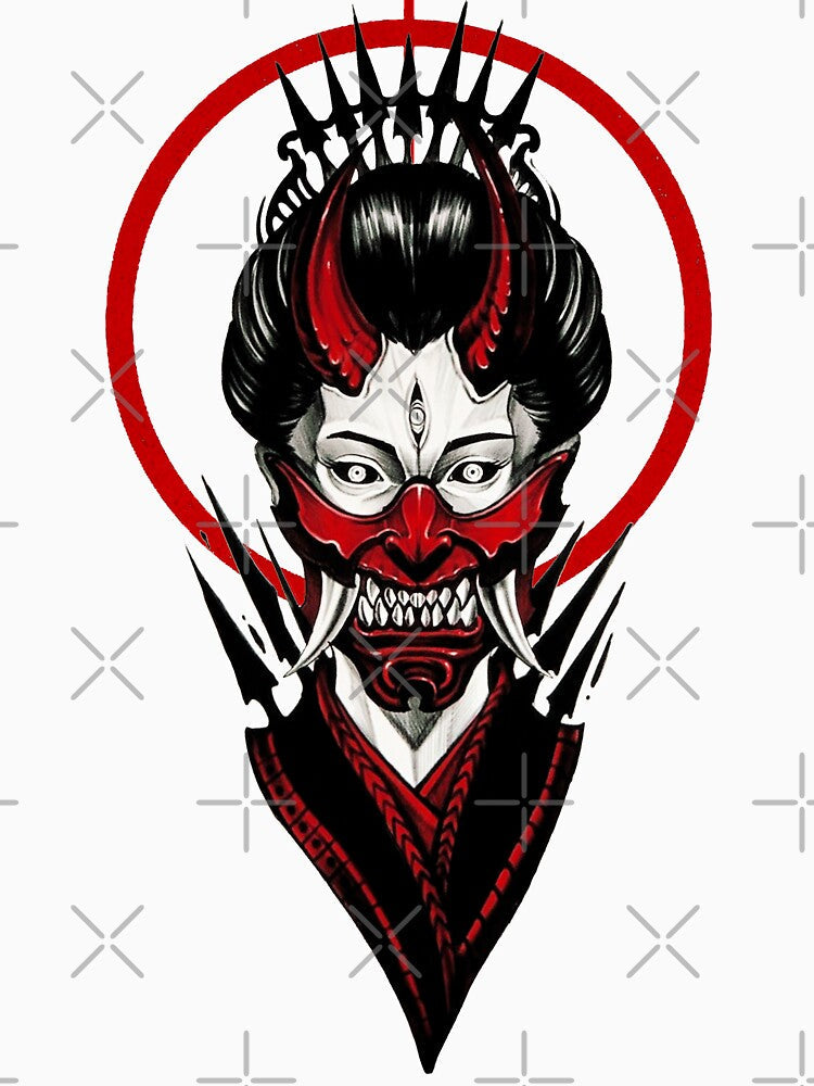 Japanese Geisha Samurai Black and Red Illustration by OWLvision33