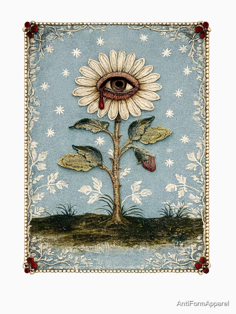 Dark Daisy Flower Head. Weirdcore, fake embroidery by AntiFormApparel