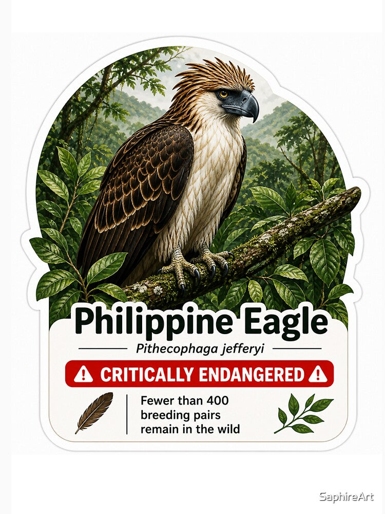 Philippine Eagle – Critically Endangered Wildlife Sticker by SaphireArt