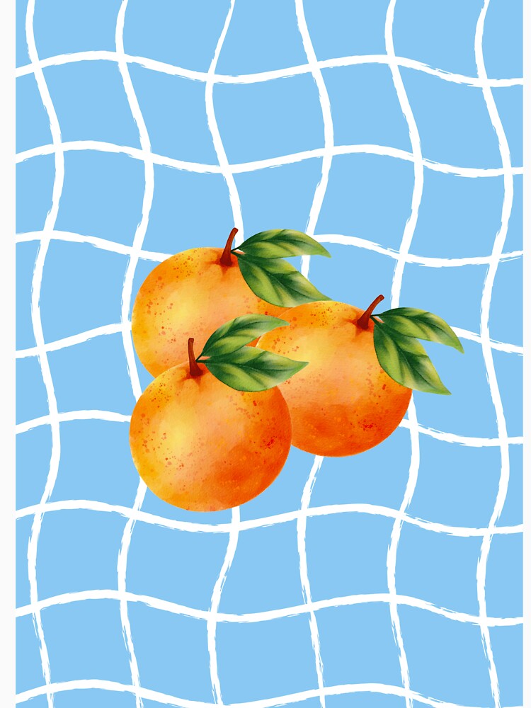 Watercolor Oranges on Light Blue Wavy Grid Background by samahl_l