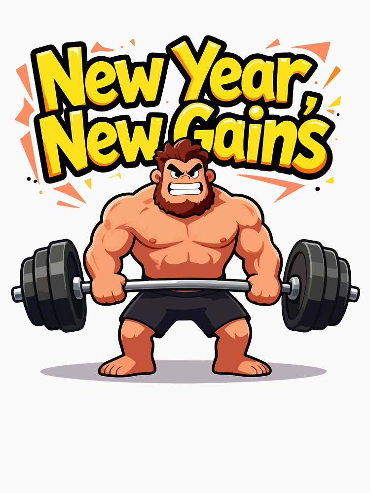 New Year New Gains - Bearded Muscle Man Weightlifting Gym Motivation 2026 by Design-Pro-21