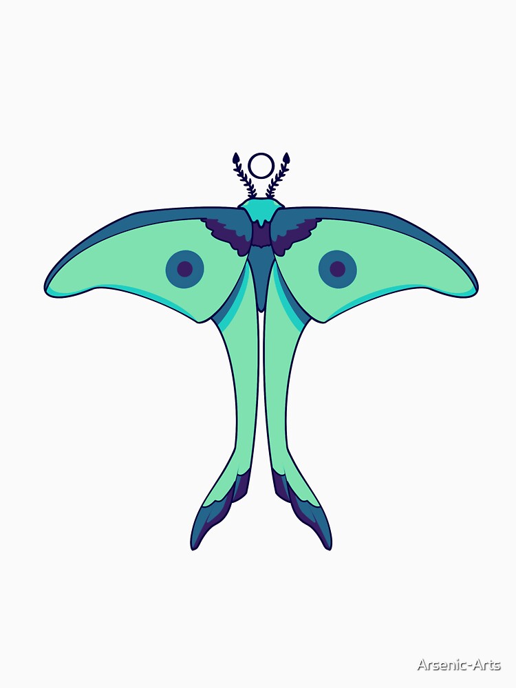 Dark Navy and Teal Winged Moth Art by Arsenic-Arts
