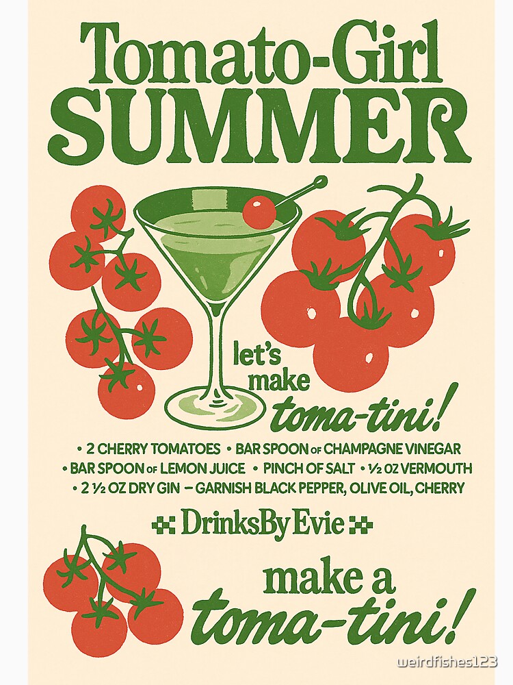 Tomato Girl Summer Cocktail Print Gift for Trendy Foodies by weirdfishes123