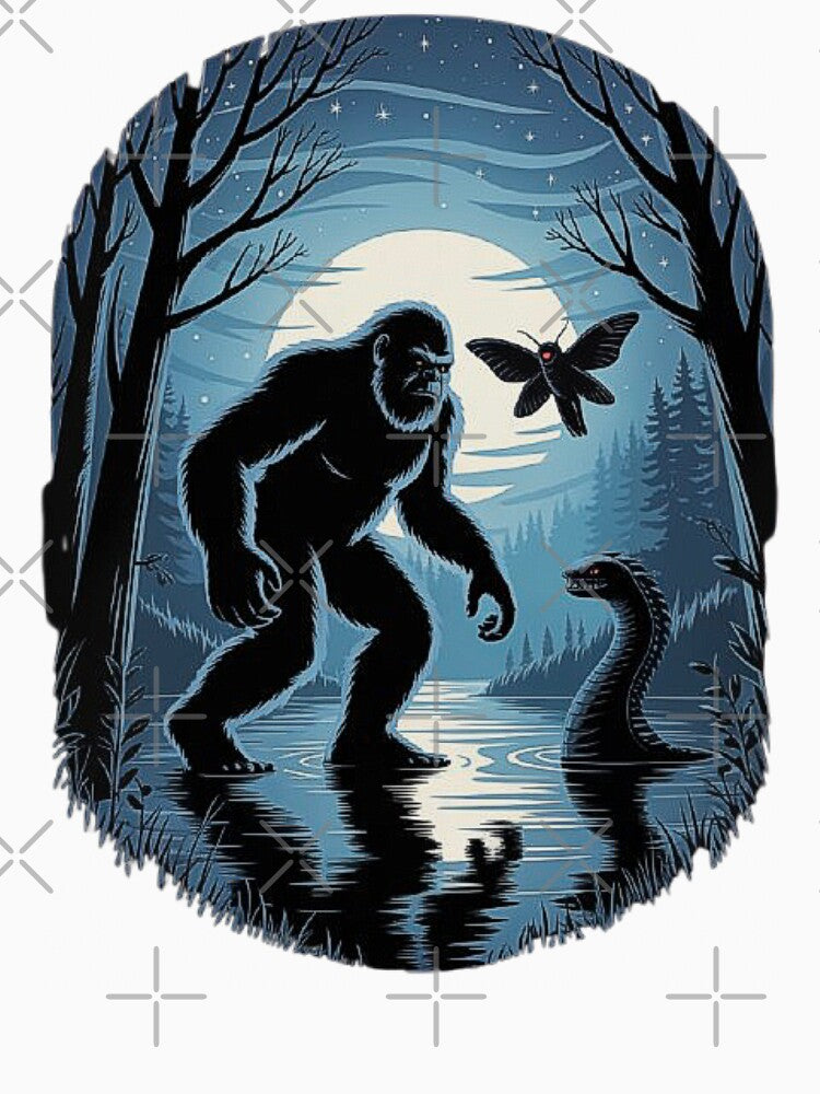 Bigfoot and Mothman Night Encounter – Cryptid Forest Legends Art by love3617