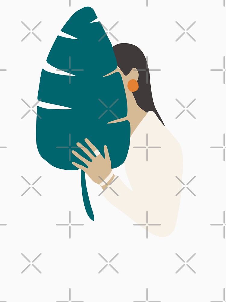 Brunette girl in white with tropical banana leaf by Nossikko