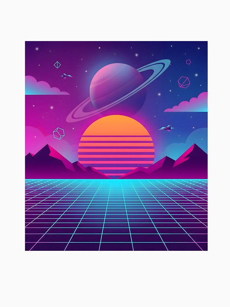 Retro Futuristic Synthwave Space Landscape | Neon Saturn Vaporwave Sunset Art by MCV-Designs
