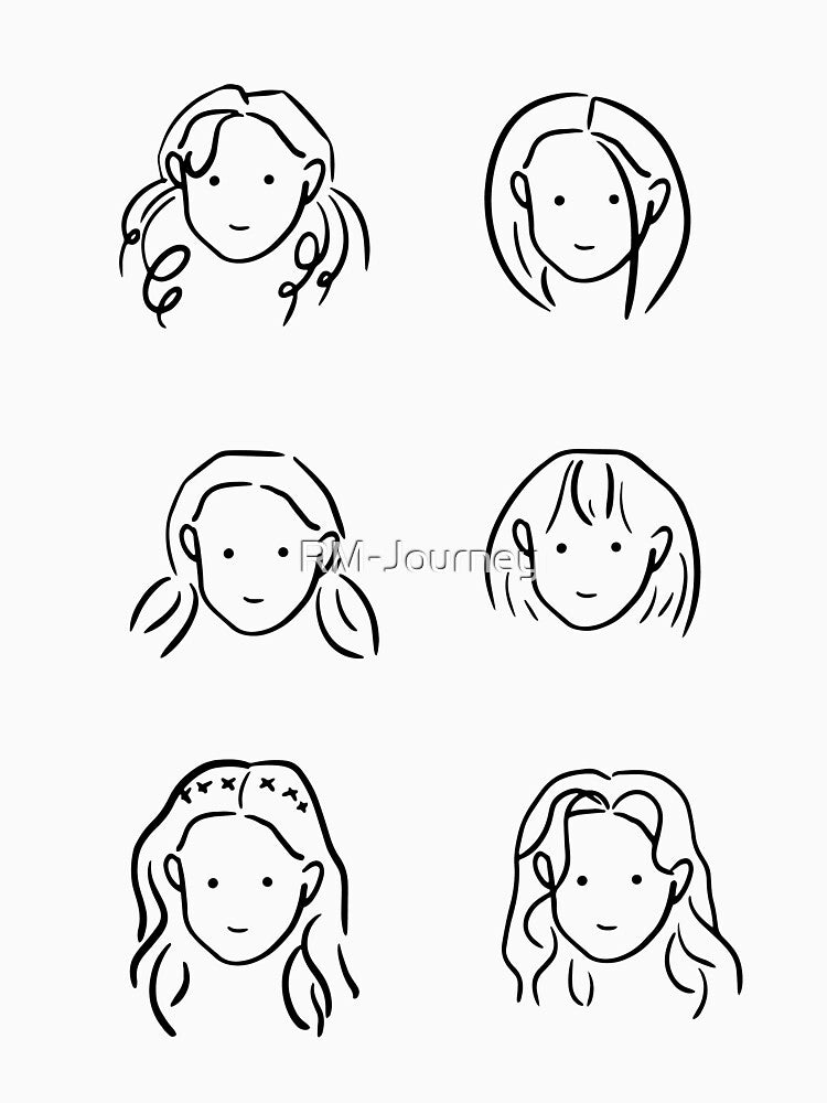 Elegant Girl Hairstyles: Clean Line Art Illustrations by RM-Journey