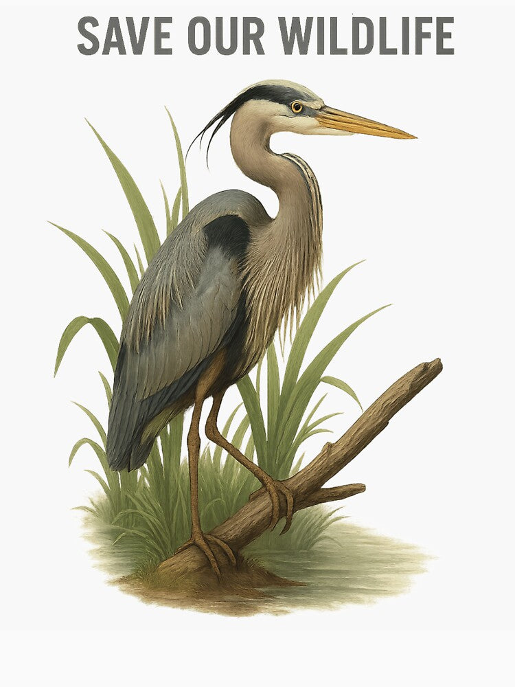 Save Our Wildlife – Great Blue Heron Wetland Conservation Artwork Gift by Badegi Tradings