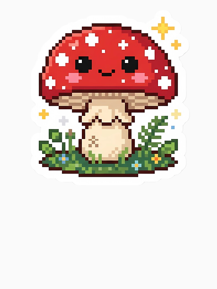Cute Kawaii Pixel Art Red Mushroom Toadstool by PixelAlchemyHQ