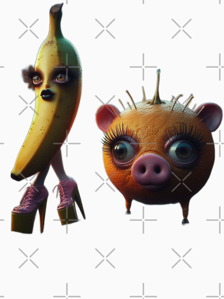 Uncanny High Heel Banana and Orange Pig Surreal Art by LujziWorld