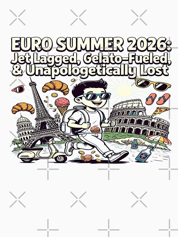 Euro Summer 2026 – Jet Lagged, Gelato-Fueled & Unapologetically Lost | Funny Europe Travel Graphic T-Shirt Design | Printable PNG by Sushikidsntod