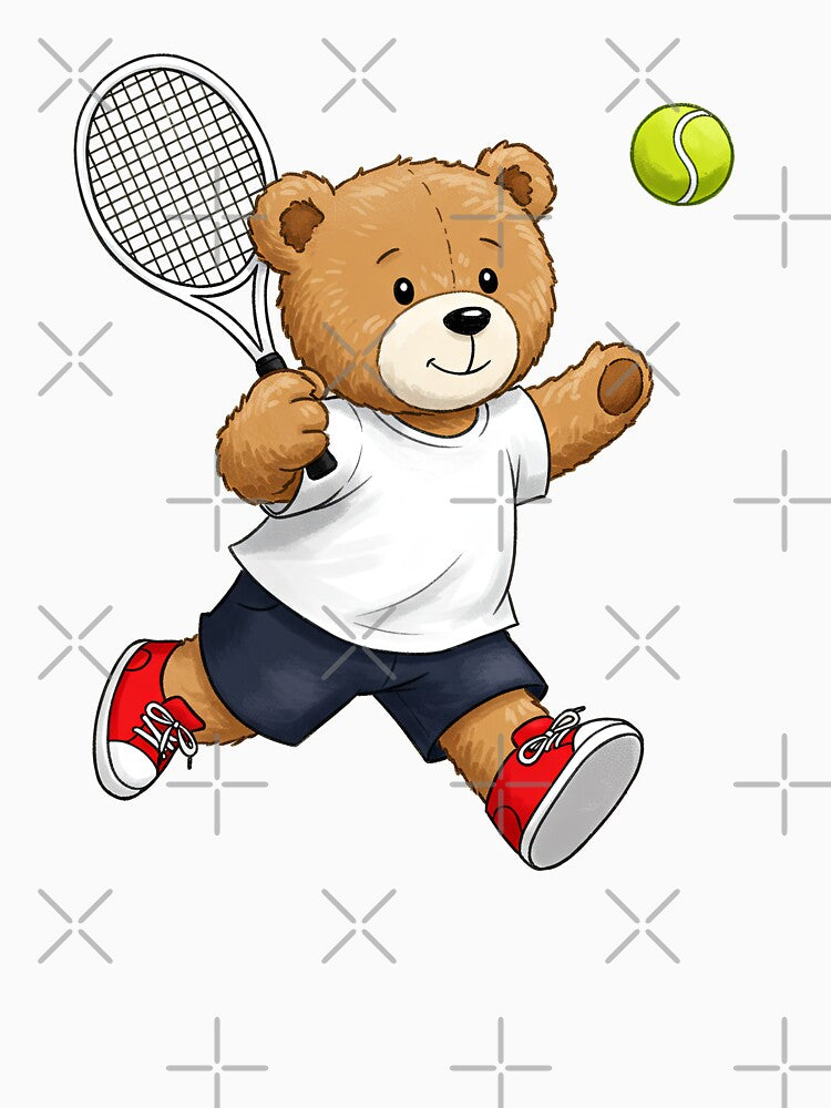 Cute Teddy Bear Tennis Player Mascot Cartoon by TeeARTHY