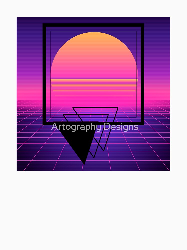 Retro Sunset Grid Neon Synthwave Landscape Purple Pink by Artography Designs