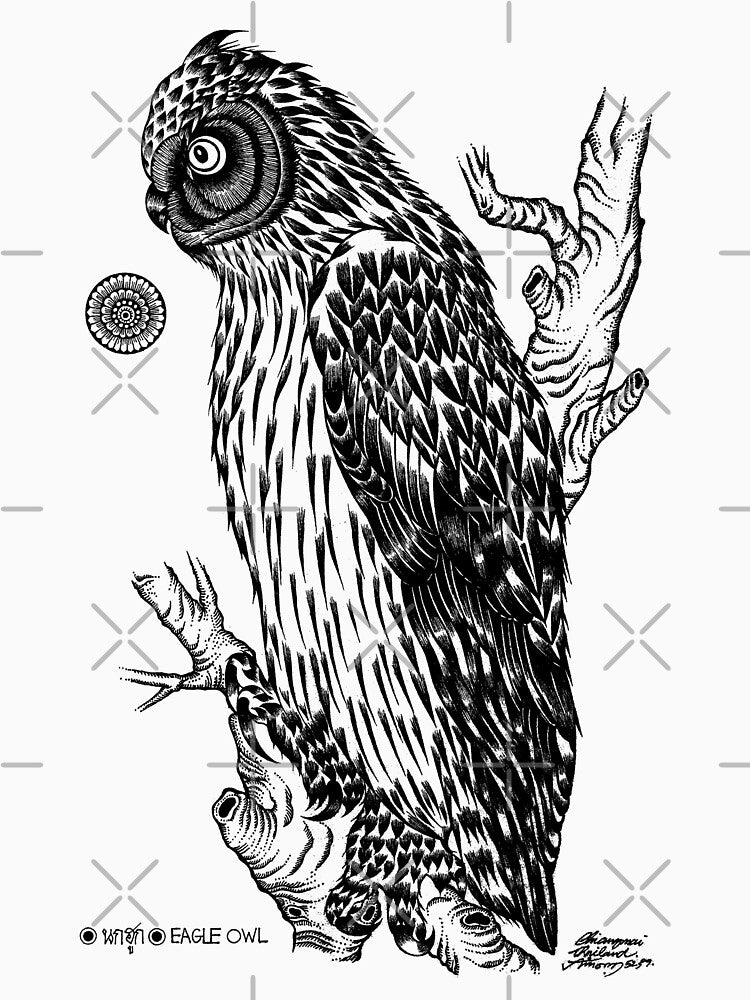 Thai traditional art of Owls,owls,owl tattoo,tattoo of owl,drawing of owl,owl drawing,owl sound,owl symbolism by AmornGallery