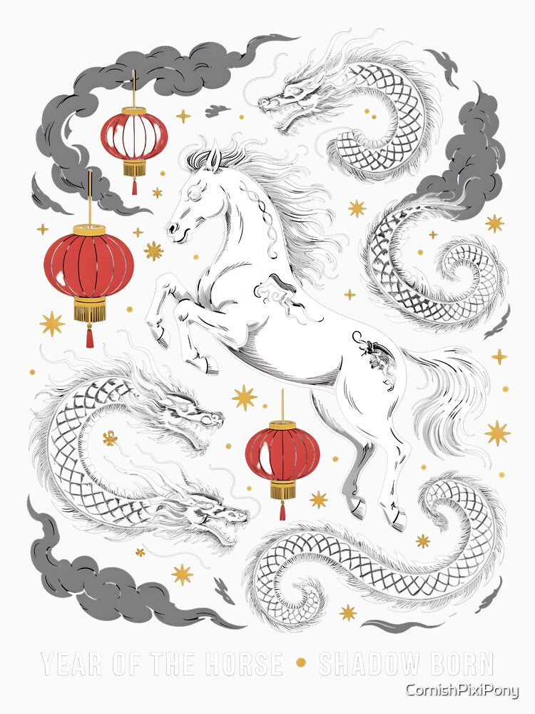 Year of the Horse Shadow Born Dragon Yin Yang Chinese New Year 2026 Lunar by CornishPixiPony
