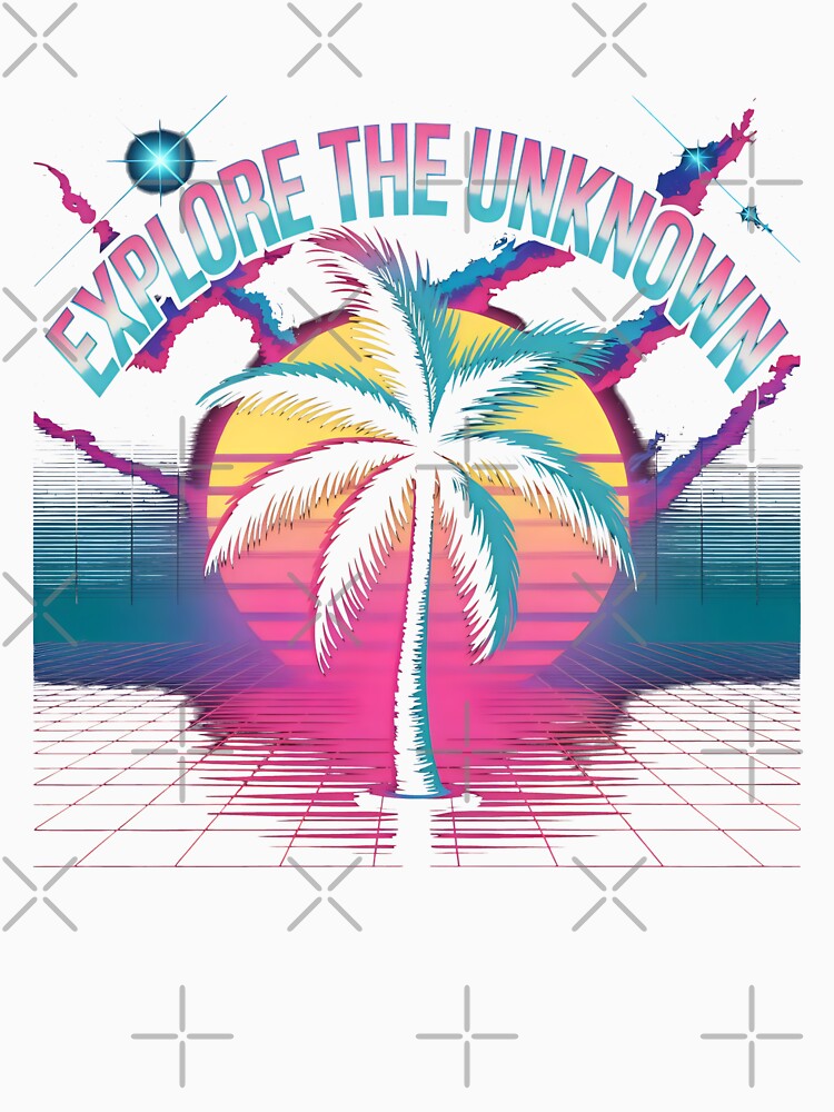Explore The Unknown Retro Synthwave Palm Tree Sunset Art by SplashTastic
