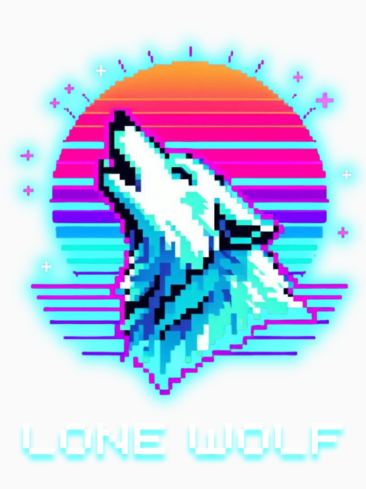 Lone Wolf Synthwave - 80s Retro Sunset Pixel Art by JonyDG