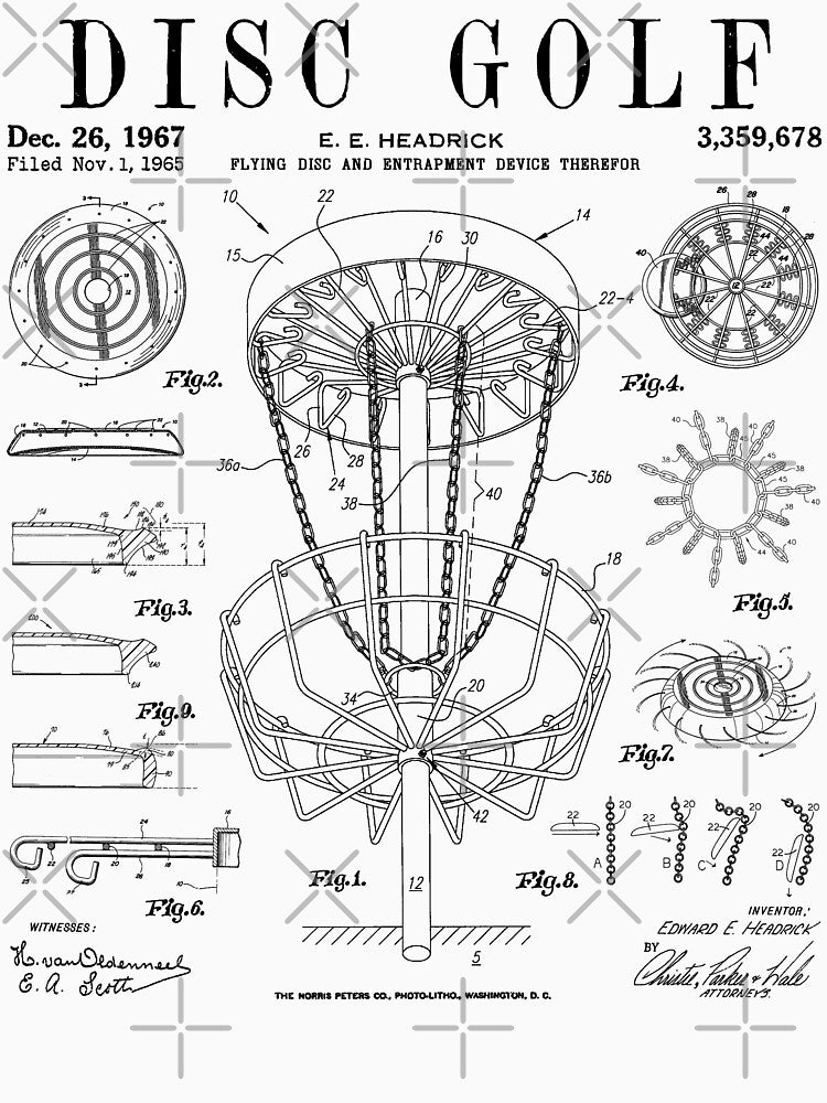Disc Golf Frolf Frisbee Basket Vintage Patent Drawing Print by GrandeDuc
