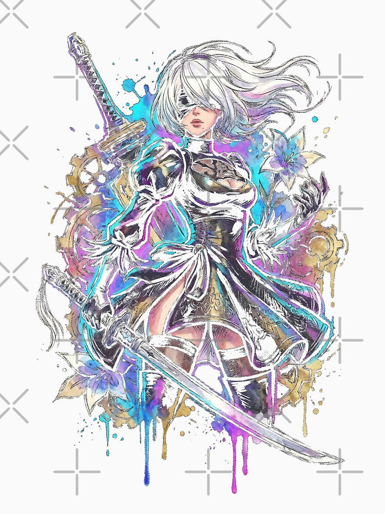 2B NieR Vaporwave Retro Wave Pink Blue Gradient Portrait by Senpaiwaves