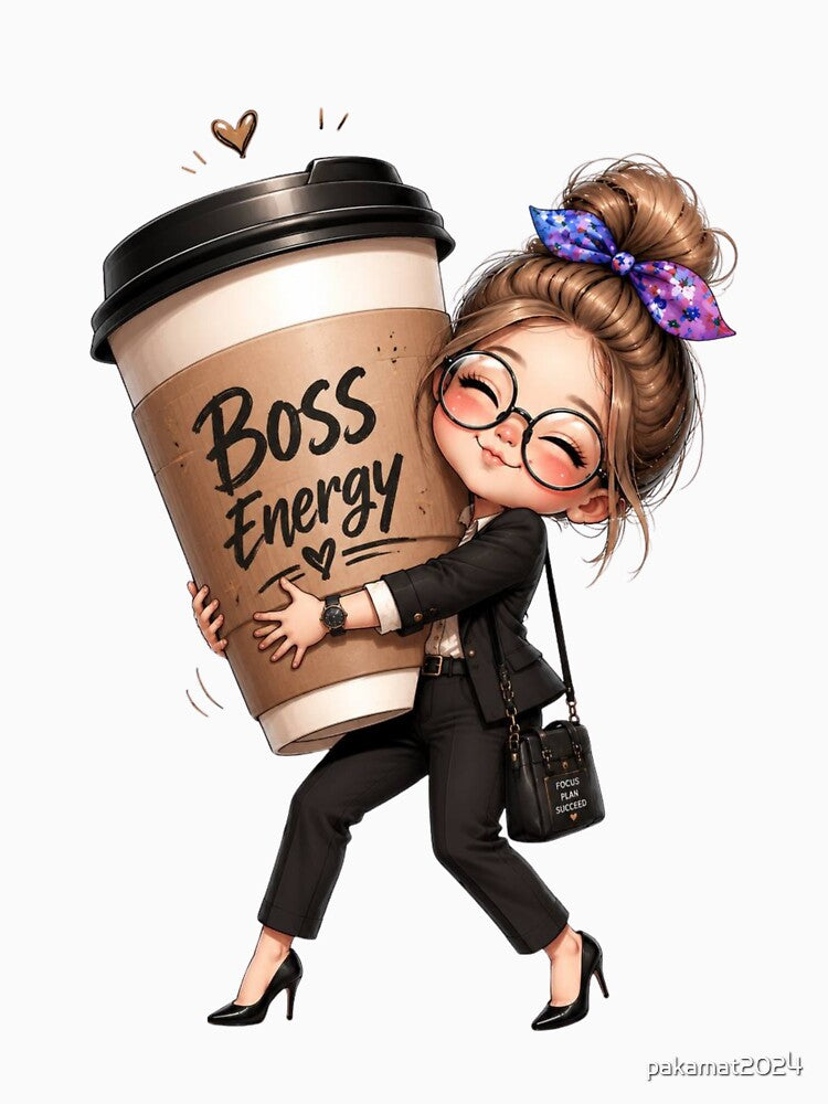 Boss Energy Cute Working Woman - Coffee Lover Kawaii Art by Paka Shop