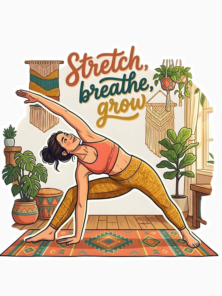 Yoga Girl Aesthetic Stretch Breathe Grow by PixelStickerCo